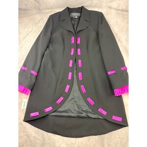 Moshita Couture Black Pink Ribbon Longline Blazer Jacket High Low Hem Size 10